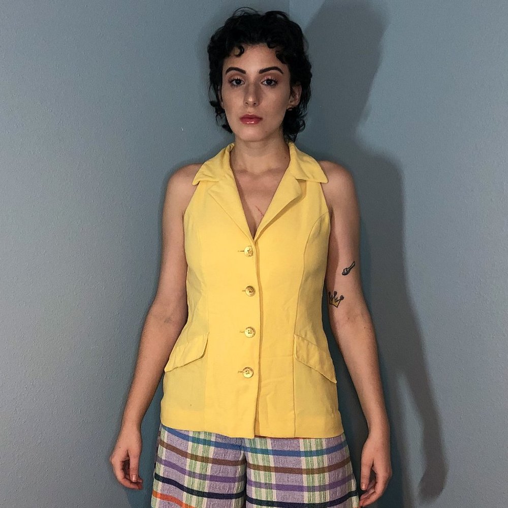 Vintage Yellow Sleeveless Blazer